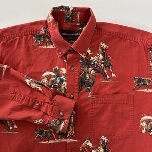 Bit And Bridle Christmas Shirt Men M Horses Western Rodeo Cowboy Santa Button Up